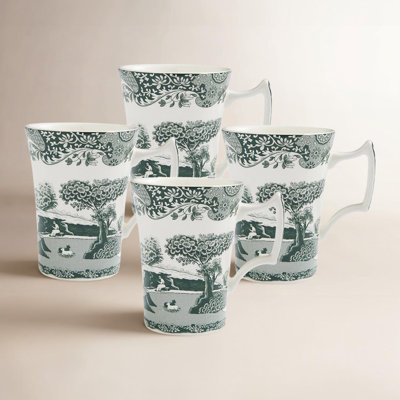 Heritage Green Italian 10 Oz. Cottage Mugs, Set of 4