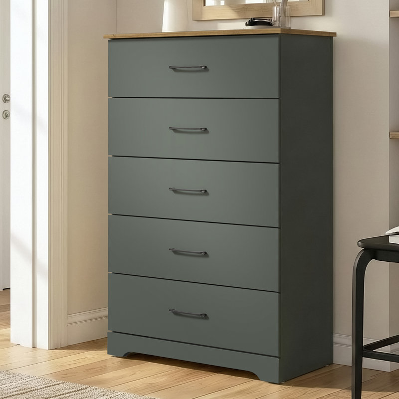Arkia 5 Drawer 31.5" W Dresser, Green/Brown