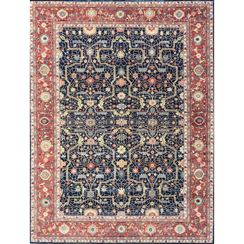 Hand Knotted Wool Oriental Area Rug in Black/Green/Brown