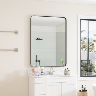 Miroir noir rectangulaire de 30 po x 40 po avec cadre en métal pour la chambre à coucher, la salle de bain, le salon, la décoration encadrée,