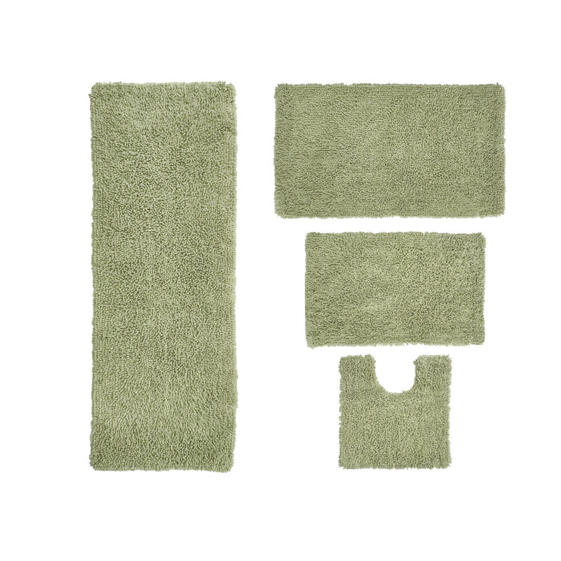 Tapis de bain 100% coton lavable à la machine Fantasia (ensemble de 4), Sauge