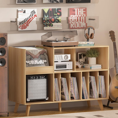 Large Record Player Stand, 48''Turntable Stand with Storage, Vinyl Record Holder with Display Area, Record Player Table Holds Up to 450 Albums, Record Stand for Music Room Living Room