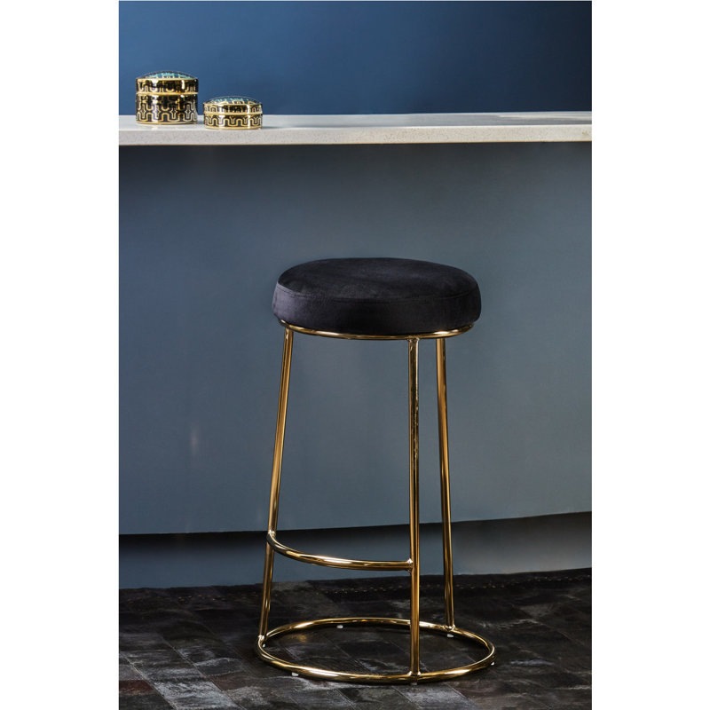 Alec Upholstered Counter Stool with Metal Frame, Black, 75cm