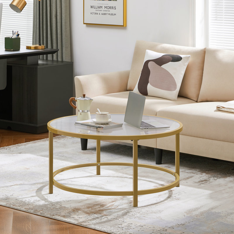Table basse ronde en verre Cellestine, Doré, H 18 po x L 27,6 po x l 27,6 po