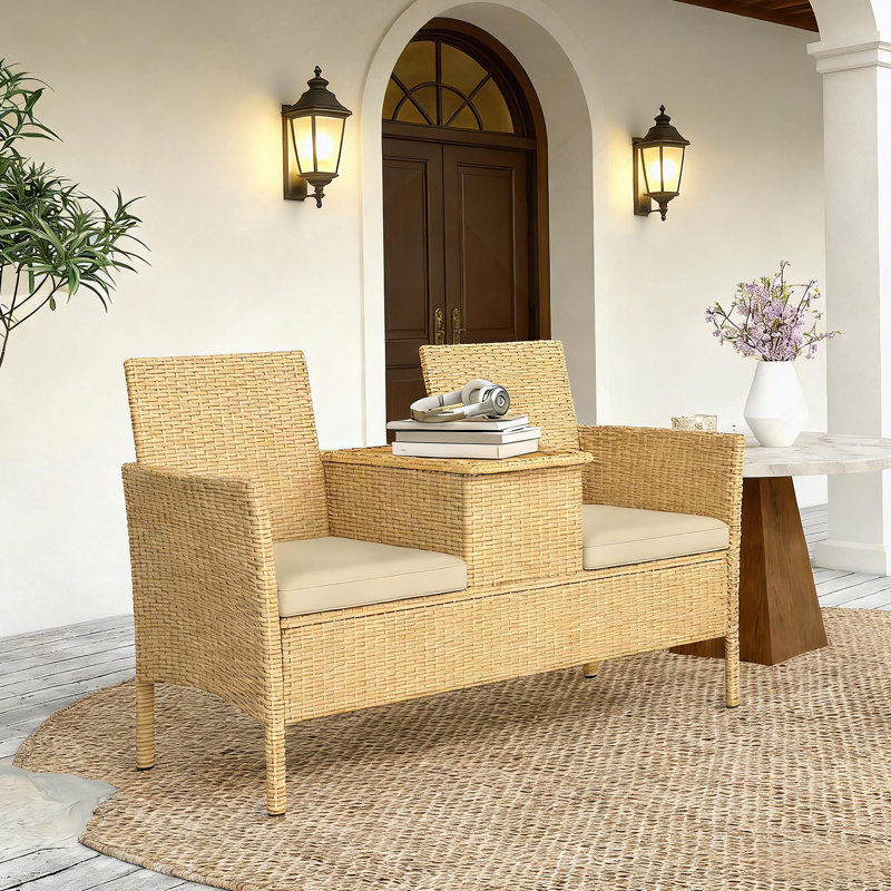 Causeuse d'extérieur avec table de rangement rabattable