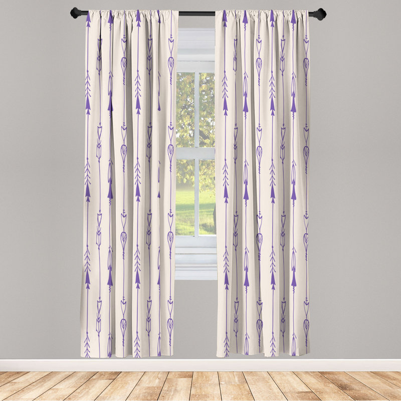 Microfiber Arrow Semi-Sheer Rod Pocket Curtain Panels, 28" W x 84" L, Ivory/Purple