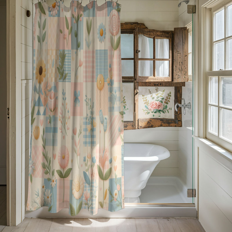 Ensemble de rideau de douche 1 pièce Spring Gingham, H 74 po x l 71 po