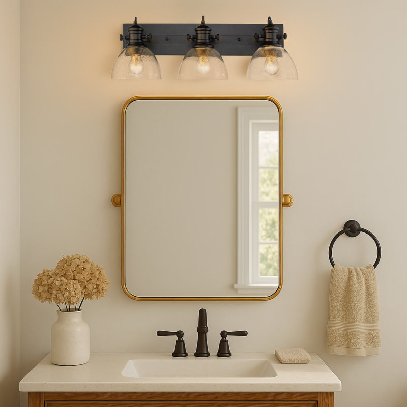 Bales 3 - Light Dimmable Vanity Light, Matte Black, Seeded Glass