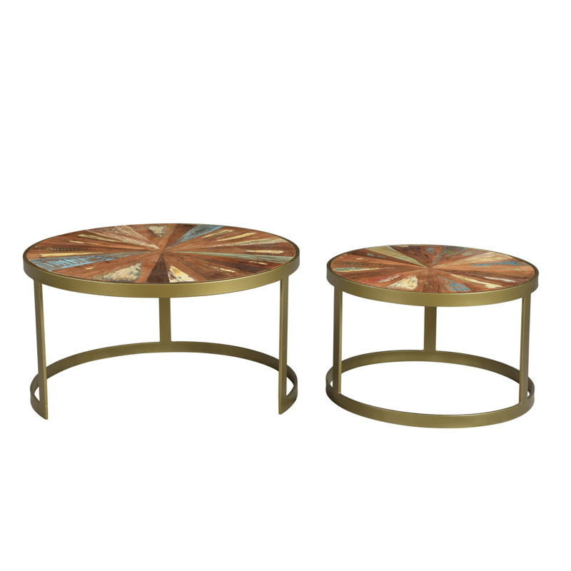 Cariana Solid Wood Top Nesting Coffee Table, Gold
