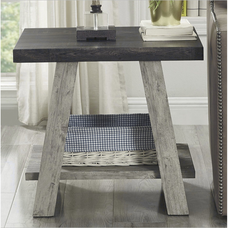 Table de bout en bois noyer vieilli, Brun, Gris