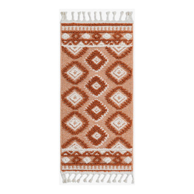 Jiawei Red Geometric Machine Woven Polyester Area Rug
