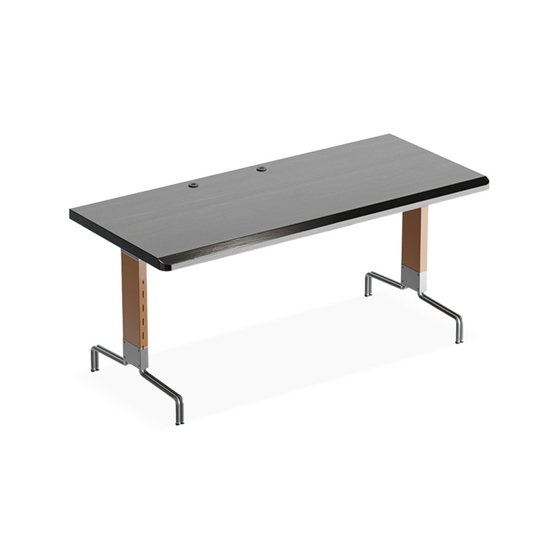Bureau rectangulaire en bois massif noir + brun noisette + argent, H 29,53 po x l 55,12 po x P 27,56 po