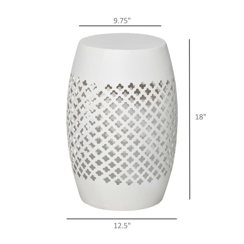 Outsunny 12.5" Steel Patio End Table, Round Hollow Drum Side Table, Accent Table for Indoor and Outdoor, White, White