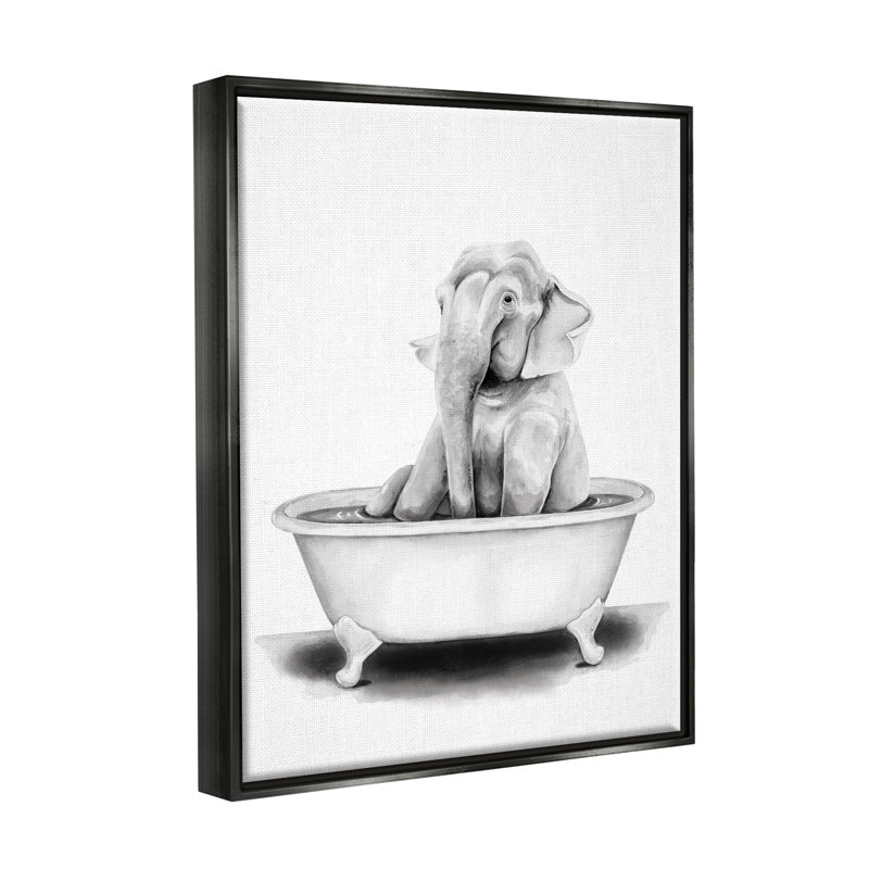 «Elephant In Tub», Cadre flottant noir de jais, 25" H x 31" W