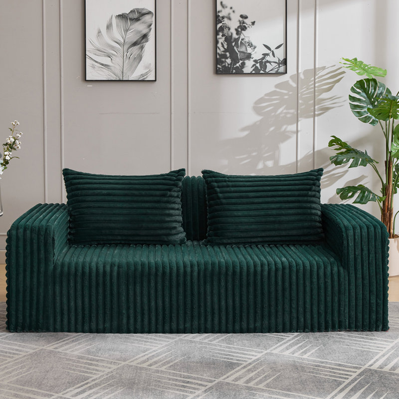 Canapé de 76 po pour causeuse, canapé désossé avec 2 coussins pour le salon, Vert