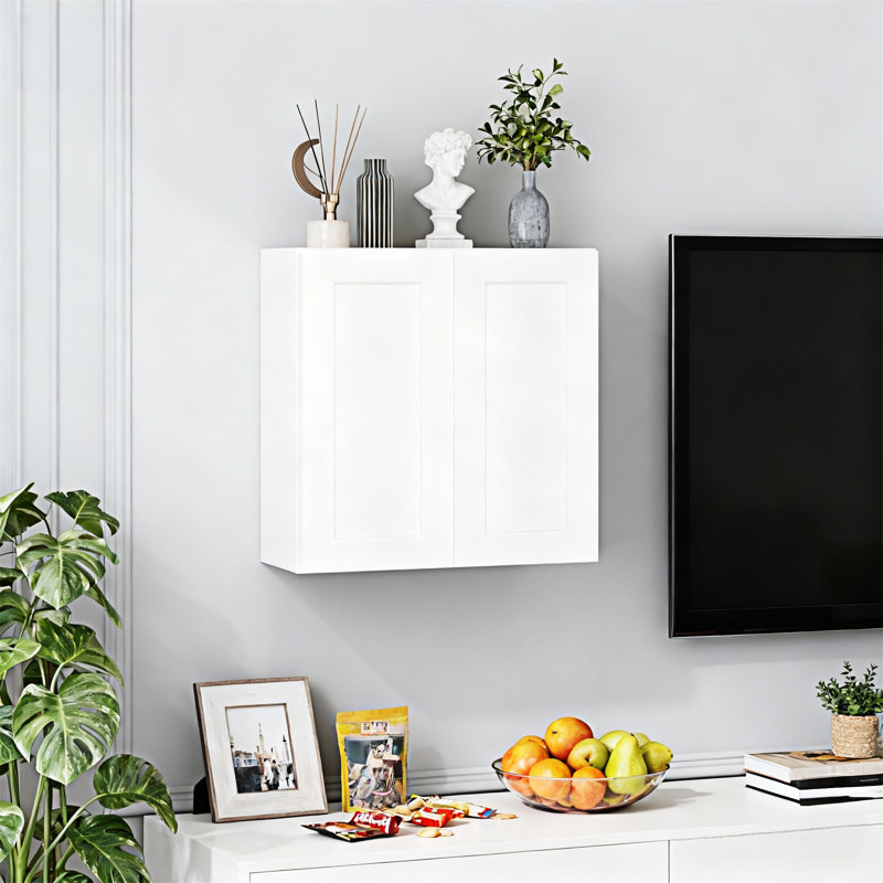Armoire murale blanche à 2 portes en bois massif avec 2 portes réglables pour la cuisine, la salle de bain, la buanderie, le rangement de bureau, le caoutchouc, l 30 po x P 12 po x H 30 po