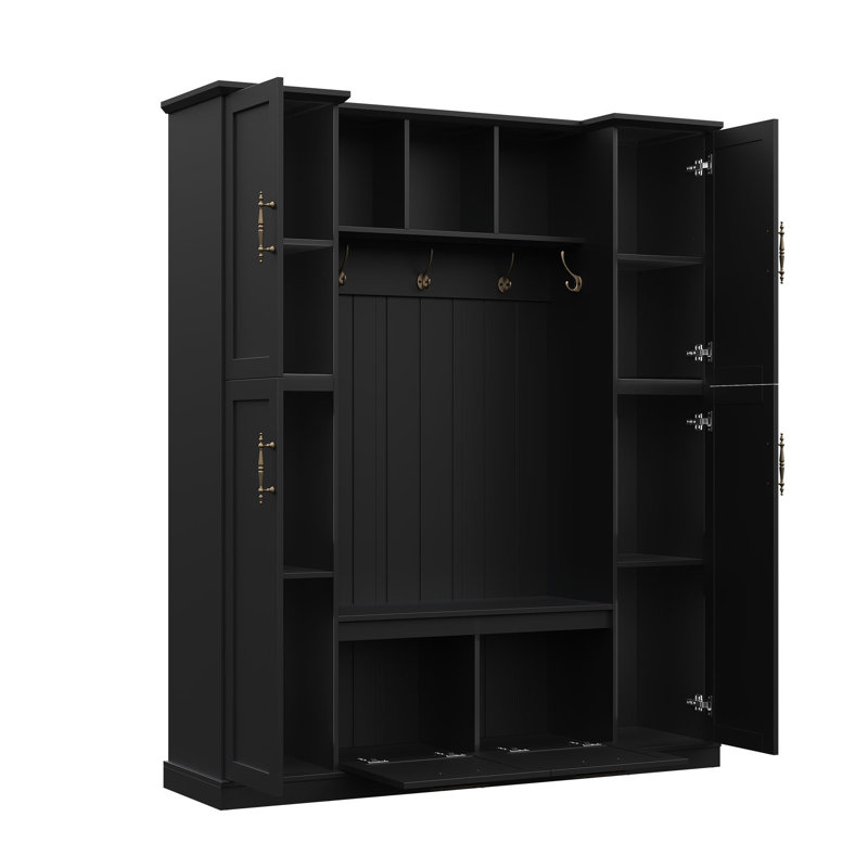 Arbre d'entrée de 60 po de largeur avec banc et rangement pour chaussures, Black