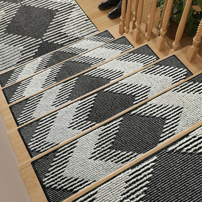 1PC Stair-Treads Non Slip, 3D Peel And Stick Stair Treads For Wooden Steps Indoor, Stair-Carpet Treads Washable Reusable Adhesive Stair-Runner Rugs For Kids And Dogs 8"X30" Black