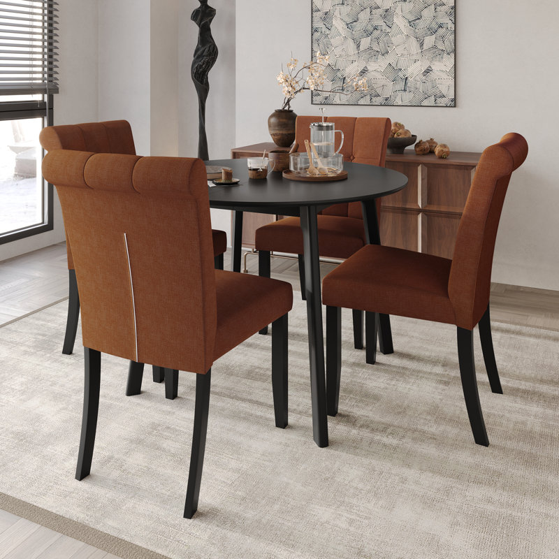Danina 5-Piece Dining Set With Upholstered Chairs And 42" Round Table, Orange