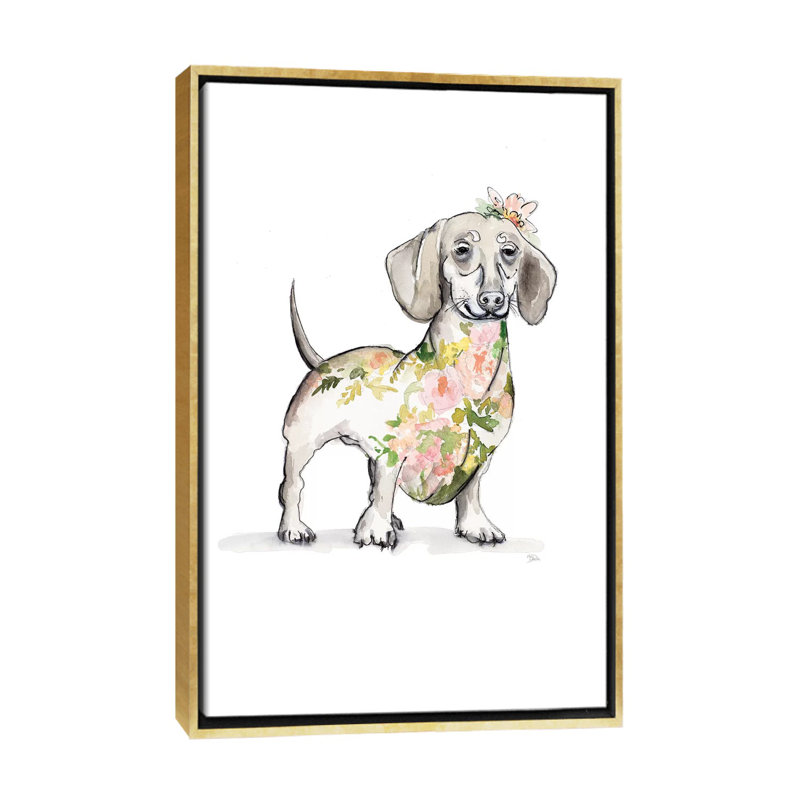 «Happy Doggie» par Patricia Pinto - reproduction d'art, Toile encadrée d'or, Pas de tapis, H 60 po x l 40po x P 1,5 po