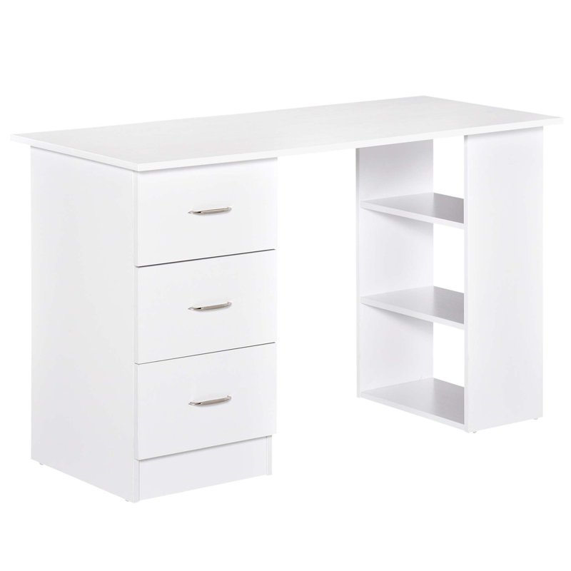 47" Modern Home Office Computer Desk Bookcase Combo Writing Table Workstation with 3 Drawer and Storage Shelf - White