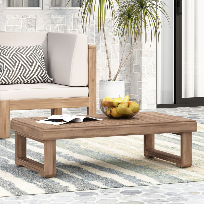 Table basse d'extérieur en bois massif Akono, H 11,25 po x l 22 po x P 38,5 po, Brun