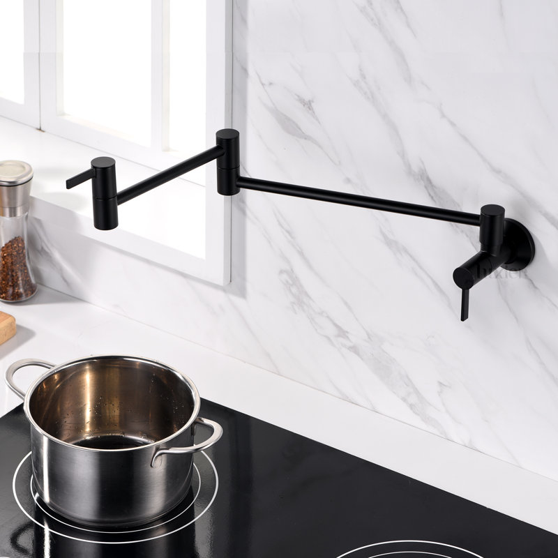 Contemporary 2-Handle Wall-Mounted Pot Filler, Matte Black