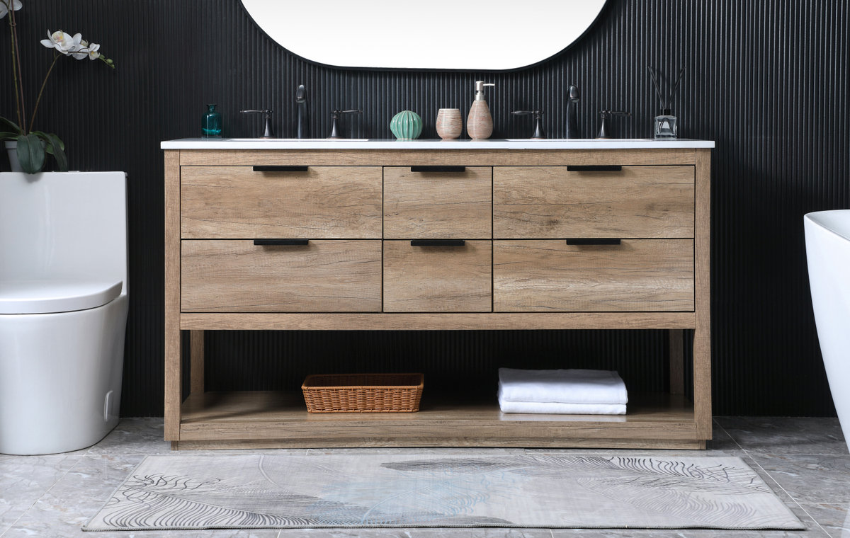Felicity 60'' Double Bathroom Vanity, Natural Oak