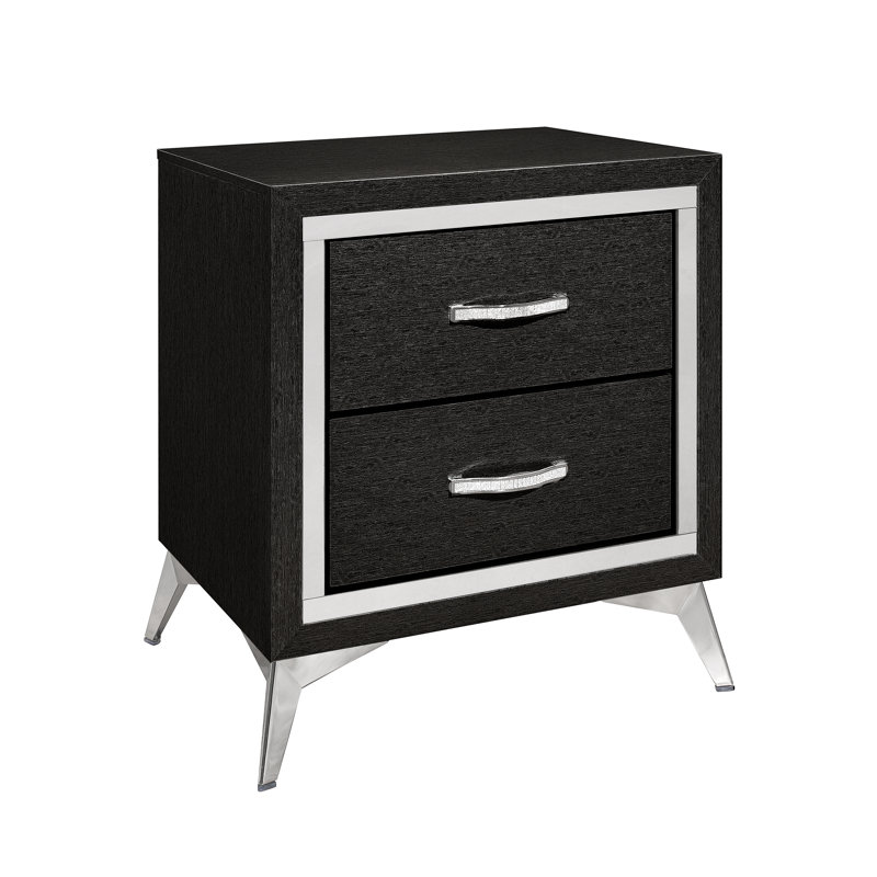 Huxley Wood Nightstand (Set Of 2), Black, Black/Silver