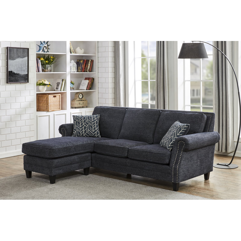 Upholstered L-Shaped Sectional Reversible, Blue