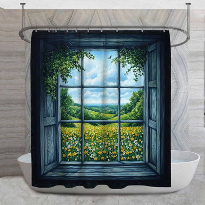 Rideau de douche Window View - Décor de salle de bain paysage côtier