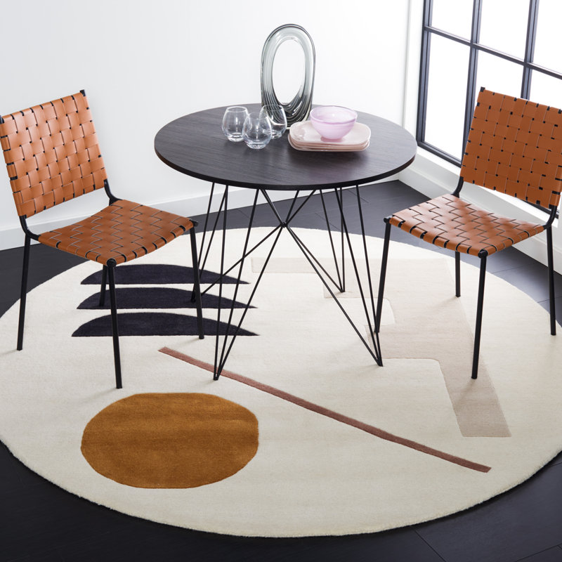 Alessandra Hand Tufted Wool Abstract Area Rug in Ivory / Brown, Square 5'