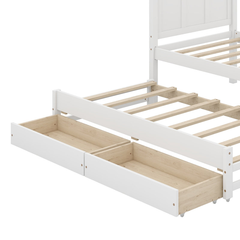 Lit plateforme contemporain avec lit gigogne et tiroirs, Blanc