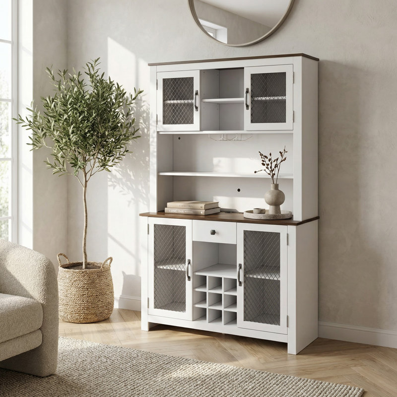 Armoire de rangement pour garde-manger de 70,9 pouces de hauteur avec éclairage à DEL intégré, prises de courant et support à vin pour l'organisation de la salle à manger et de la cuisine