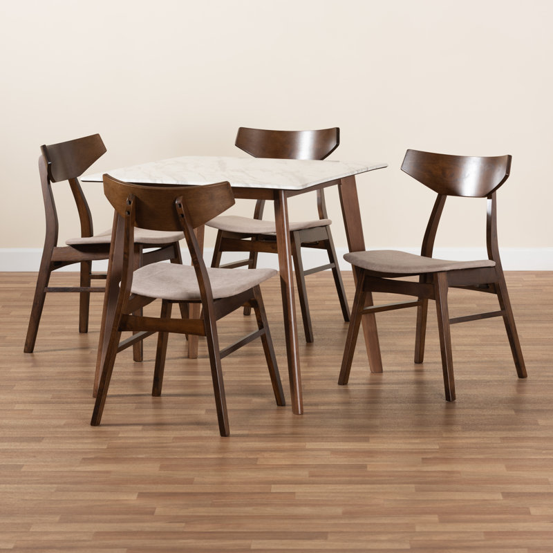 Hailsham 5-Pc Dining Set in Light Beige Fabric and Walnut Finish, 30.7'' H X 18.3'' W X 20.9'' D, Light Beige