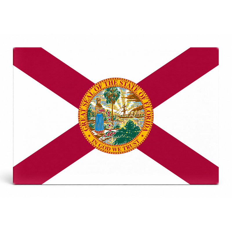 Florida State Flag - Art mural sur toile paysage, L 18 po x H 12 po