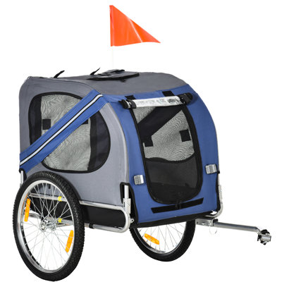 Chariot pour chien avec rangement facile, moustiquaire, transporteur bleu / gris, grandes roues,