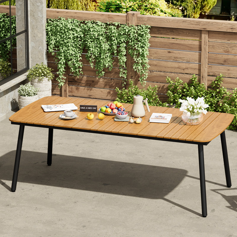 Oval Patio Dining Table With Umbrella Hole and Aluminum Frame, 38" W x 81.5" L x 29.1" H, Brown