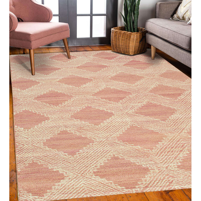 Unique Mcdonald Pink Hand Tufted Wool Contemporary Transitional Area Rug, Rectangle 5' x 8'