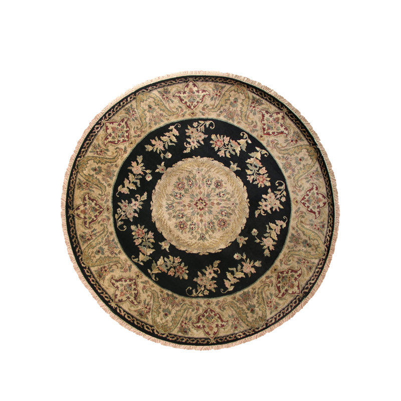 Tapis noir / ivoire en laine touffetée à la main Masuda, Rond 8 pi