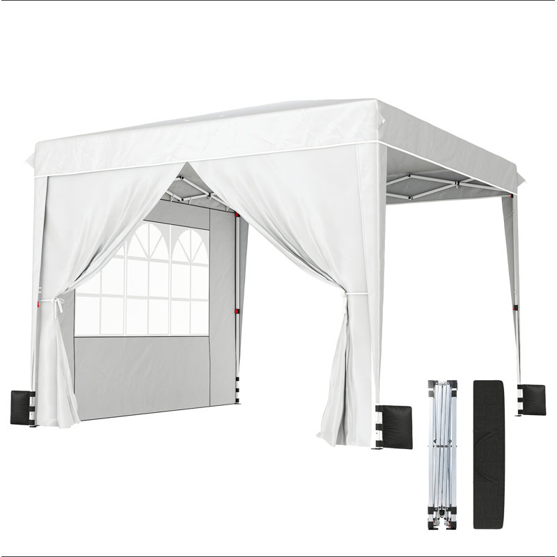 Outsunny 10 x 10 ft Pop Up Canopy Tent with Sidewalls, UPF50+ Outdoor Portable Instant Canopy Shelter with Carry Bag, Sandbags, Adjustable Height for  Parties, Events, Camping