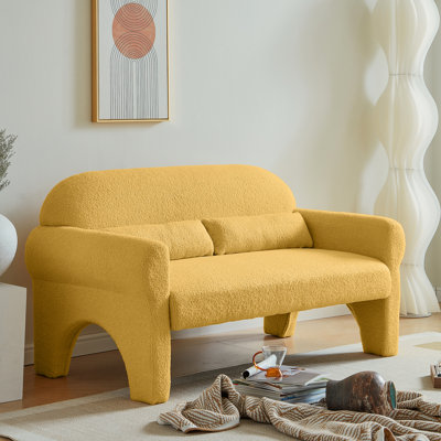 Laine d'agneau jaune pour la chambre à coucher - Design moderne et confortable et siège à 2 places avec housse, coussin lombaire, fabrication, décoration polyvalente