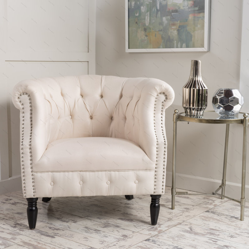 Valli Upholstered Barrel Chair, Beige Polyester