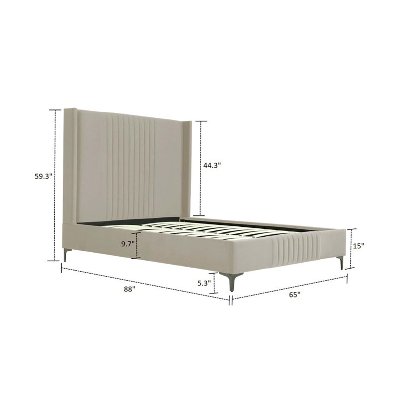 Grand lit tapissier Promenade Mid-Century, Taupe, Grand