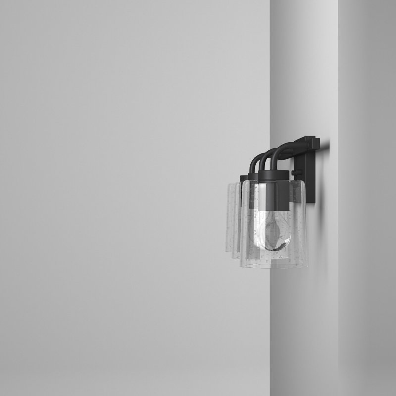 Matte Black Steel and Glass 3-Light Dimmable Vanity Fixture