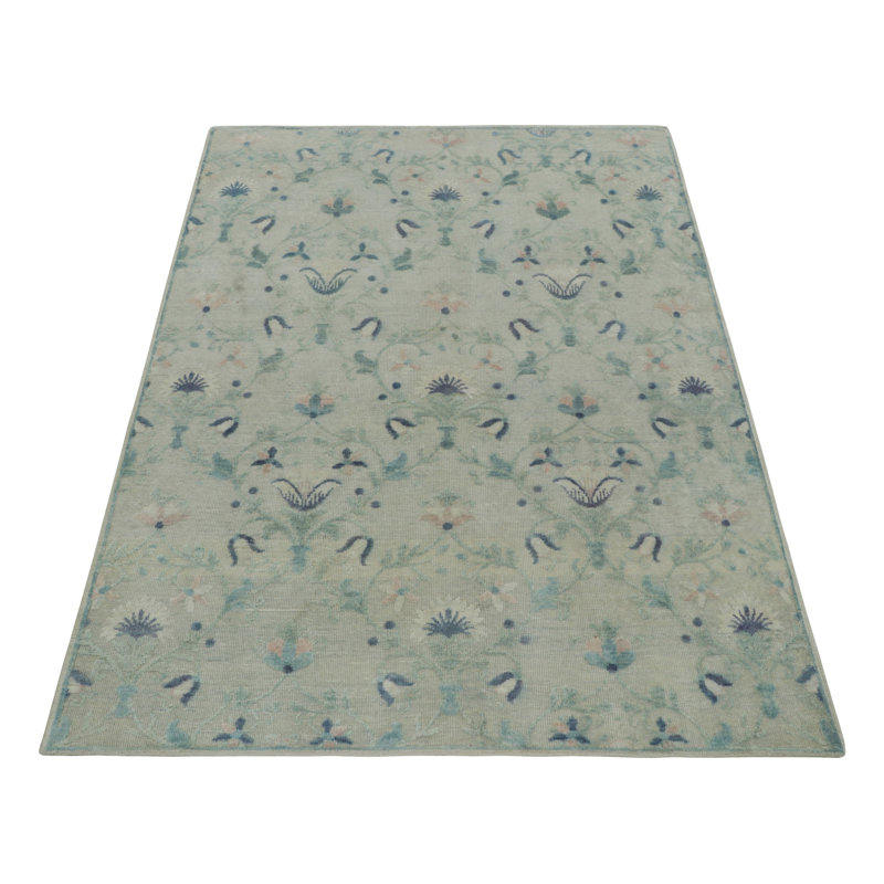 Block Print Floral Area Rug, Rectangle 10' x 14'