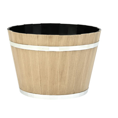 All-weather Resin Planter In Whiskey Style For Veggies And Flowers Spacious With Vintage Wood-grain Adjustable Drainage