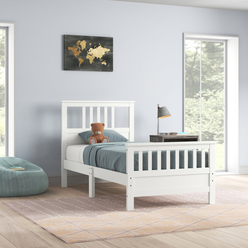 Esteban Wood Platform Bed with Headboard, Twin, White
