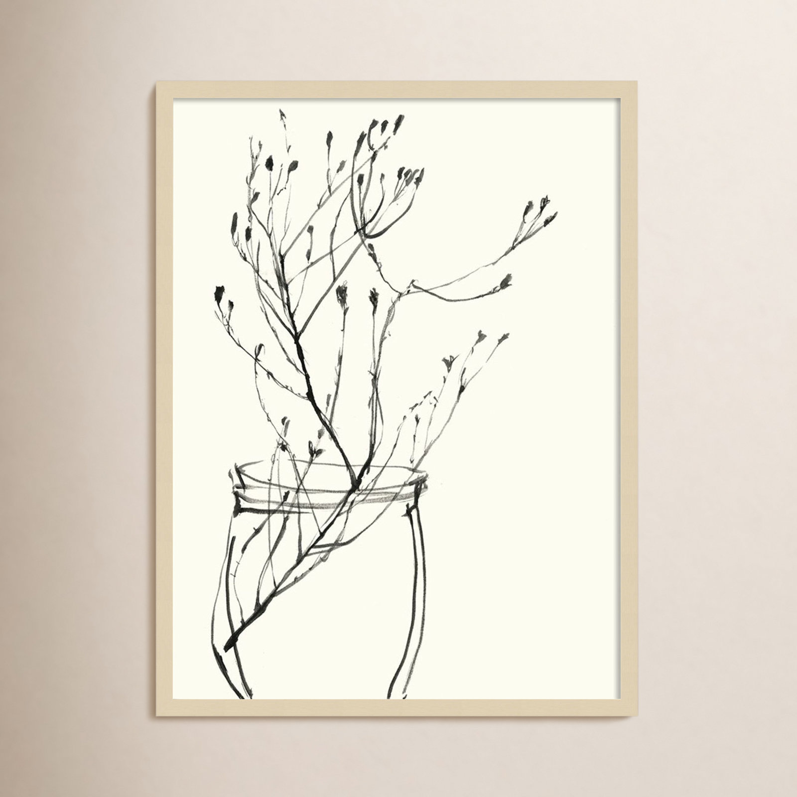 Naive Flower Sketch VI Painting, 33" H x 25" W, Brown