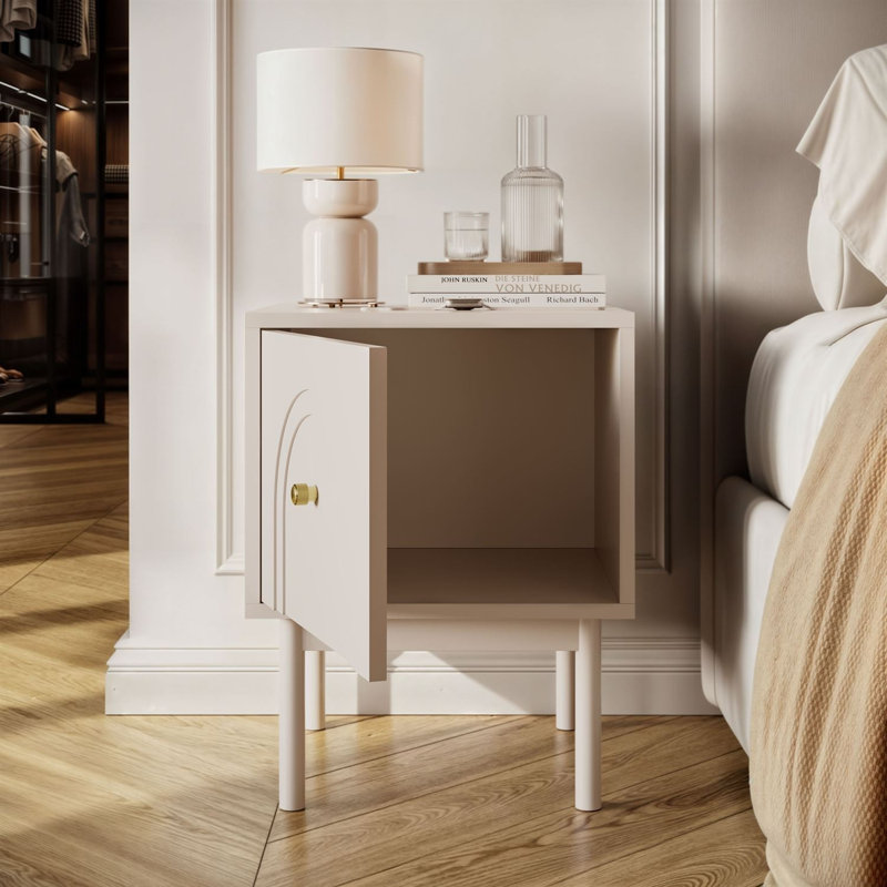 Bedside table LIBERTY nightstand with gold handle, Cashmere